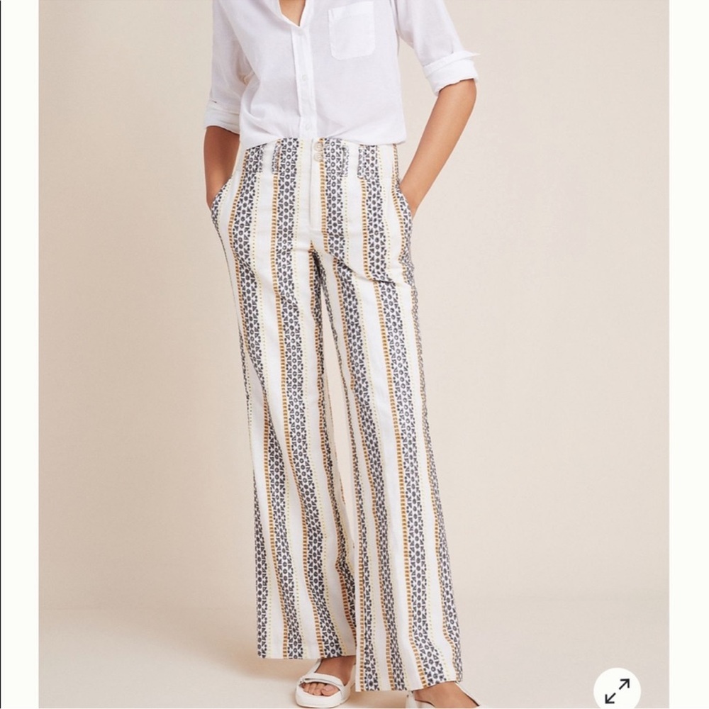 Anthro Linen Pants Eyelet Stripes